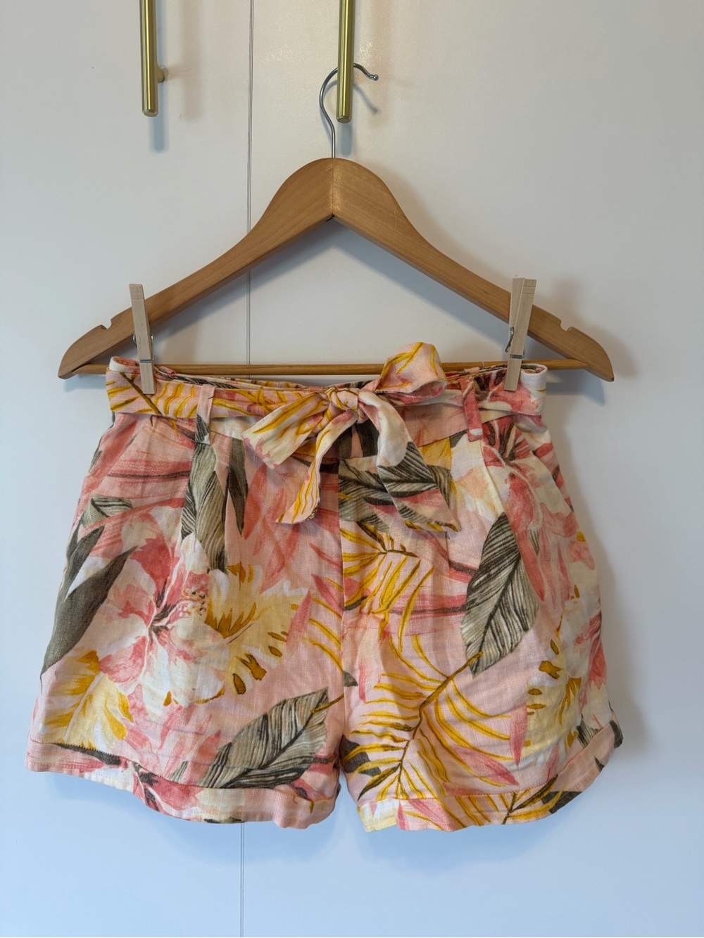 Joie Pink Tropical Print High-Waist Tie Shorts